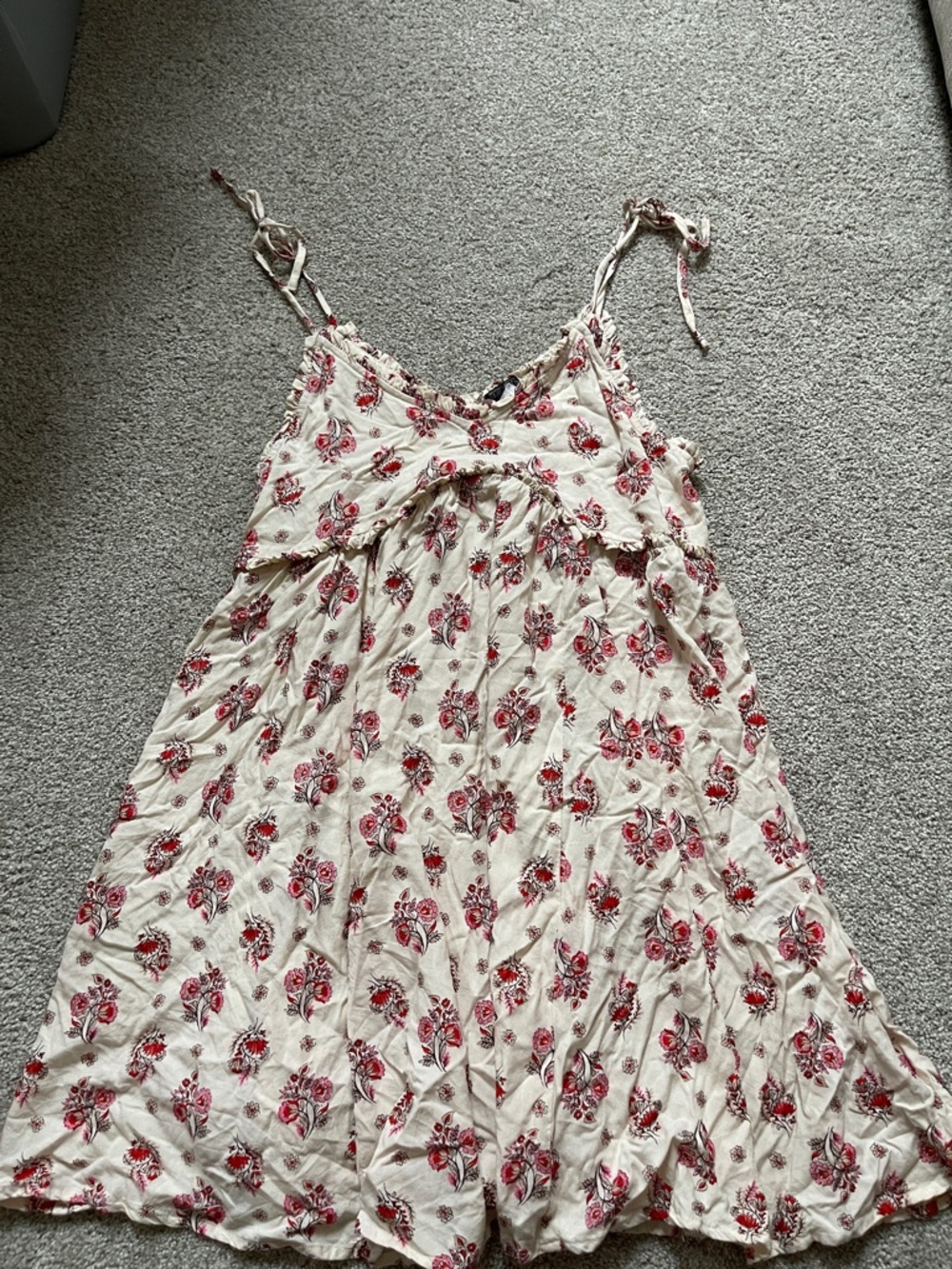 Patrons of Peace Cream Dress with Red Floral Print